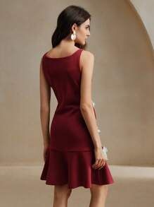 Anewsta Vestido elegante color borgoña con escote en V, sin mangas y corte de sirena con detalles florales
