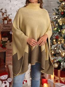 SHEIN LUNE Plus Size Women Golf Patchwork Striped Cape Sweter Na Jesień/Zimę