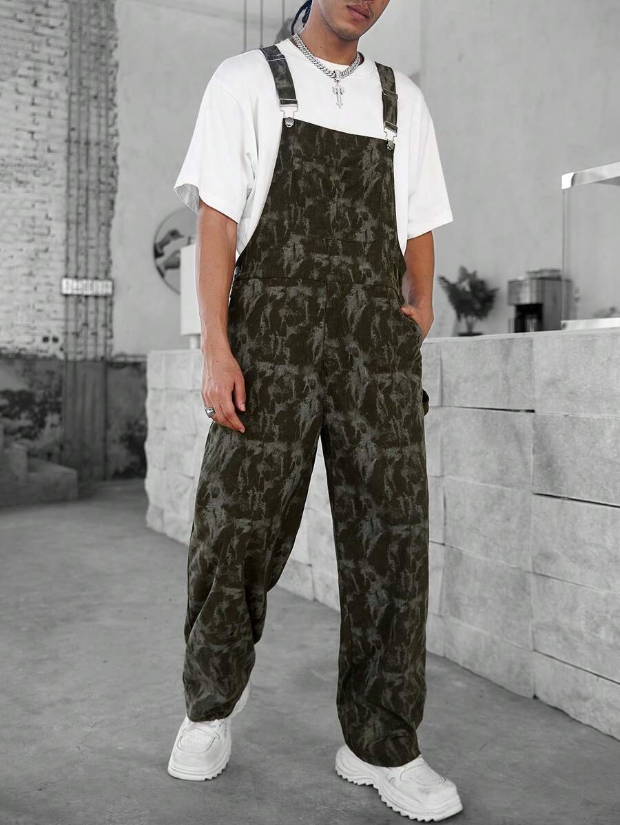 Manfinity Roughcore Quần yếm nhuộm loang thường ngày cho nam, thời trang mùa thu mặc hàng ngày - Nhiều màu - Xem 1