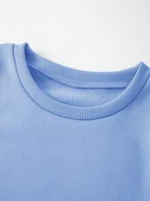 SHEIN EZwear 女士休闲字母印花圆领运动衫，秋冬 - 藍色 - 查看 4