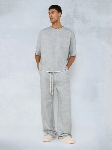 SUMWON Heavyweight Raw Edge Tee And Drop Crotch Jogger 2 Piece Set - Light Grey - View 1