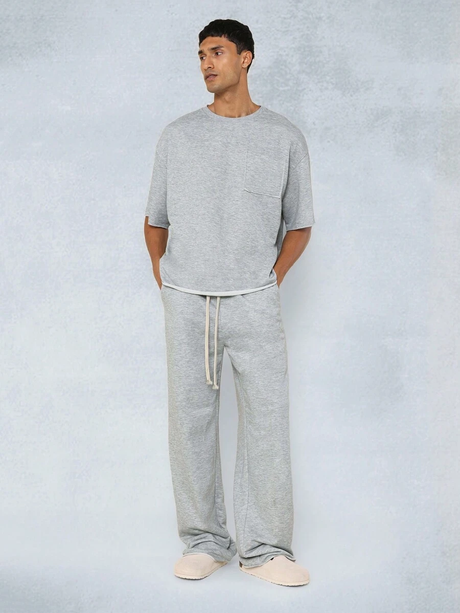 SUMWON Heavyweight Raw Edge Tee And Drop Crotch Jogger 2 Piece Set - Light Grey - View 1