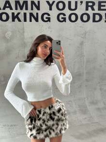 Aloruh Váy xòe mini hiện đại cạp thấp cho lễ hội âm nhạc Y2K dành cho nữ - trắng - Xem 8