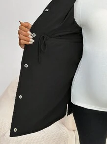 SHEIN Maternity 2-In-1 Plush Ditsy Floral Hooded Long Sleeve Coat, Winter Outerwear, Outerwear, Fall - Black - View 10