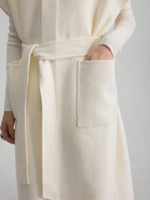 Ontre 1pc High Quality Double-Faced Blanket Coat, Beige, Wide Lapel, Belted Waist With Pockets, Elegant Christmas Style, Autumn/Winter - Apricot - View 8