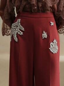 Anewsta Quần ống rộng trang trí kim cương thời trang thanh lịch & thời trang cho nữ dịp Giáng sinh - Gỗ đỏ - Xem 2