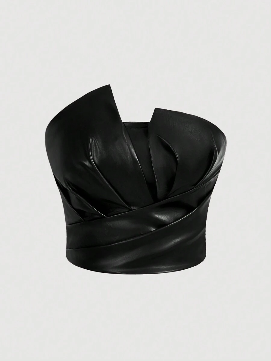 Firerie Chemisier asymétrique élégant ajusté épaules dénudées pour femmes, adapté au quotidien, aux déplacements, aux rendez-vous, à Halloween et Noël, automne/hiver - Noir - Voir 1