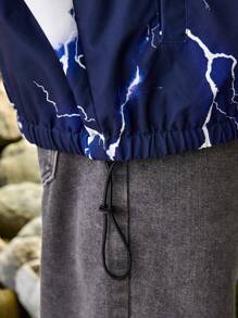 Manfinity VCAY Men's Woven Fashionable Casual Loose Fit Long Sleeve Hooded Jacket For Daily Wear,Sun Protection Waterproof Quick Drying,Blue,Lightning Pattern,Halloween Jakets&Coats