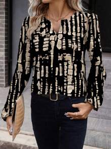 SHEIN Clasi 休闲复古花卉条纹印花简约设计女式衬衫，适合春秋季节 - 彩色 - 查看 3