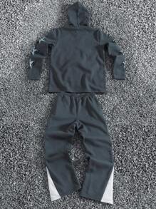 Manfinity Roghcode 2pcs Men Sports Casual Letter & Star Print Hooded Sweatshirt & Pants Set, Autumn - Multicolor - View 2