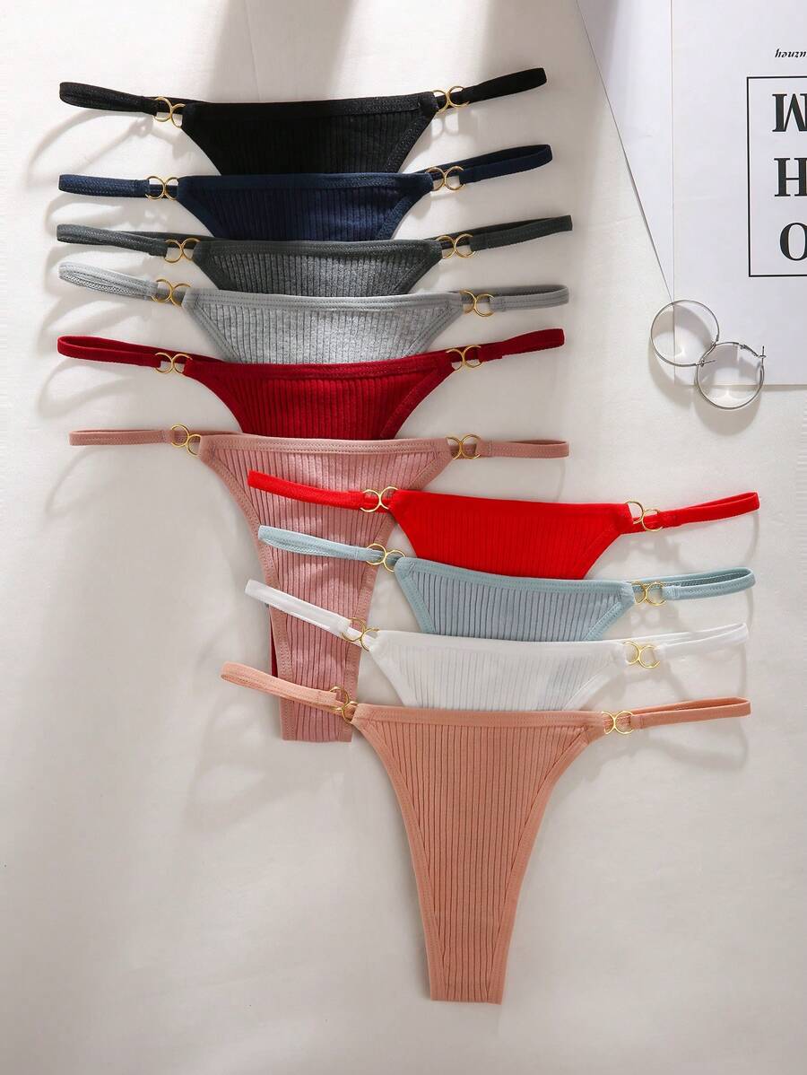 10pcs/Pack Metal Clip Decor Ladies G-String Panty