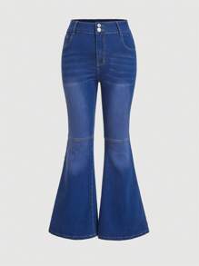 SHEIN MOD Plus Size Sexy Skinny Stretchy Flare Jeans, Blue