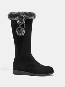 CUCCOO BIZCHIC 黑色厚底毛绒保暖雪地靴，女式高筒靴 - 黑色 - 查看 1