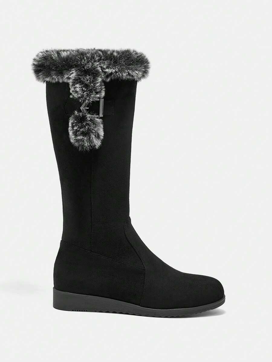 CUCCOO BIZCHIC 黑色厚底毛绒保暖雪地靴，女式高筒靴 - 黑色 - 查看 1