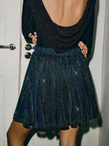 Poéselle 女士百褶松紧腰裙，日常休闲装 - 藍色 - 查看 5