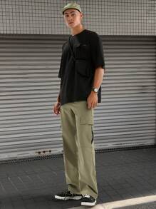 Manfinity VCAY Pantalones casuales de hombre de unicolor tejido con cintura elástica - Verde - Ver 6