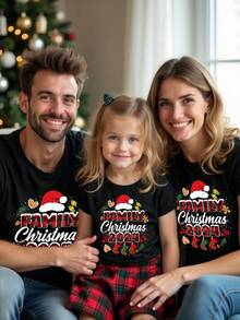 Christmas Young Girl Girls Casual Fashion Cartoon Santa Hat & Stockings Decor Creative Slogan Letter Graphic Print Basic Short Sleeve T-Shirt