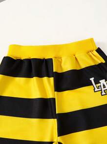 2 szt. Elastyczna talia dla chłopca z aplikacją w kolorowe paski, spodnie sportowe casualowe