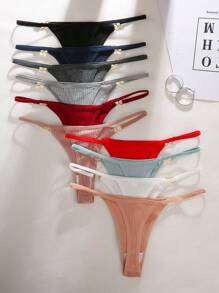 10pcs/Pack Metal Clip Decor Ladies G-String Panty