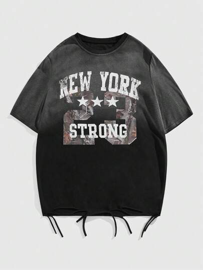 Street Life Maglietta da uomo a maniche corte, girocollo, con stampa di lettere, effetto vissuto, casual, estiva