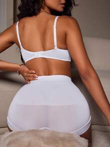 Solid Ribbed Knit Shapewear Shorts - White - View 5