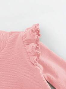 Cozy Pixies Baby Girl Ruffle Trim Solid Color Round Neck Long Sleeve Pullover Top
