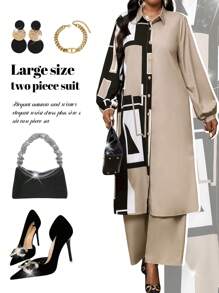 SHEIN Lady Robe tunique élégante pour femmes grandes tailles pour l'automne et l'hiver. Ensemble deux pièces marron grande taille pour la saison des chutes. Ensembles femme deux pièces pour l'hiver - Multicolore - Voir 1