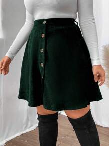 Elenzga Plus Size Women Solid Color Single-Breasted Short Casual Skirt