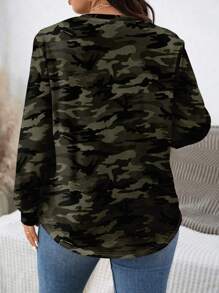 SHEIN LUNE Casual Minimalist Allover Print Camouflage Plus Size Loose Crew Neck Sweatshirt For Plus Size In Fall/Winter - Multicolor - View 5