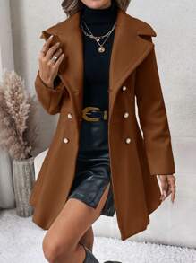 SHEIN Clasi Women's Solid Color Button-Up Front Long Sleeve Pocket Casual Jacket - Coffee Brown - View 6