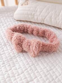 SHEIN 女婴 3 件套可爱简约爱心刺绣罗纹针织圆领长袖上衣和裤子睡衣套装带蝴蝶结头带，柔软舒适双面羊毛，适合秋冬季的衣服 - 淺粉色 - 查看 4