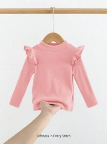 Cozy Pixies Baby Girl Ruffle Trim Solid Color Round Neck Long Sleeve Pullover Top