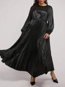 SHEIN Clasi Elegantes schwarzes plissiertes Kleid in Große Größen - Schwarz - Übersicht 3