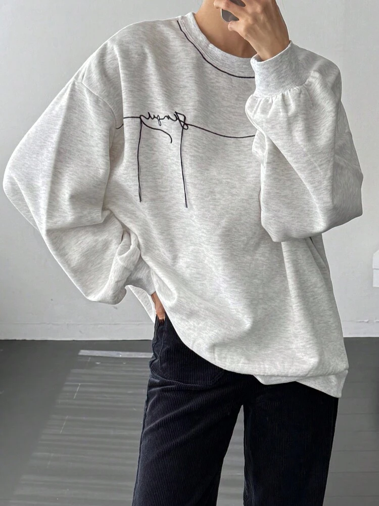 Stylish Embroidered Contrast Color Patchwork Fleece Pullover Sweatshirt For Women,Fall Clothes