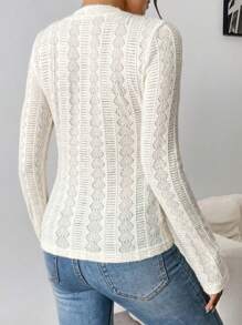 Chiquease Women Elegant Fluffy Lace Material Crew Neck T-Shirt, Autumn/Winter