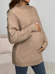 SHEIN 孕妇秋冬装，女士针织毛衣，圆领蝙蝠袖纯色孕妇毛衣，冬季针织衫