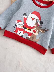 Cozy Pixies Baby Boy Christmas Pattern Colorblock Crew Neck Long Sleeve Pullover Sweatshirt - Grey - View 8