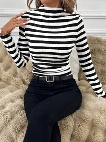 SHEIN Clasi Áo thun cổ bẻ in họa tiết da báo thu đông/đông Quần áo mùa đông cho nữ Áo cổ lọ tay dài Áo thun giữ nhiệt Áo lót tay dài - Nhiều màu - Xem 6