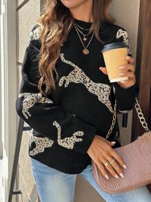 SHEIN Zwangerschaps Grafische Print Stand Kraag Casual Pullover Trui, Voor De Winter