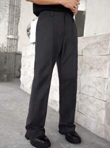 Manfinity Hypemode Men's Straight Leg Loose Casual Trousers With Pockets, Versatile - Dark Grey - View 3