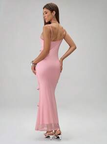 Calvaya Vestido ajustado sin mangas de unicolor con volantes