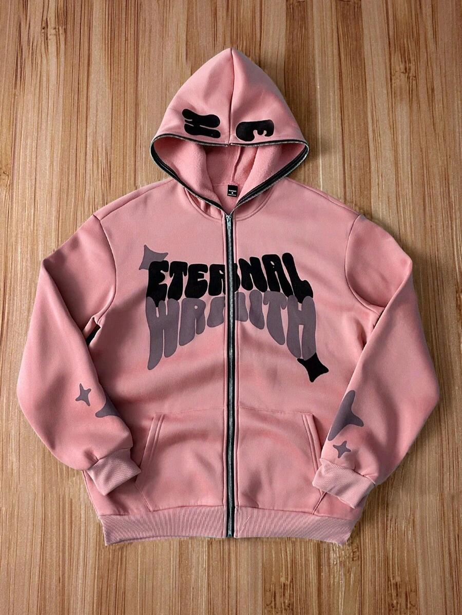 Manfinity Roghcode Áo nỉ trùm đầu họa tiết chữ rộng rãi có lớp lót nhiệt dành cho nam - Bụi hồng - Xem 1