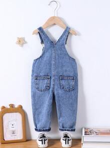 SHEIN Infant Girls Denim Bib Overalls - Medium Wash - View 2