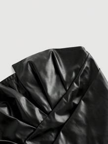 Firerie Chemisier asymétrique élégant ajusté épaules dénudées pour femmes, adapté au quotidien, aux déplacements, aux rendez-vous, à Halloween et Noël, automne/hiver - Noir - Voir 3