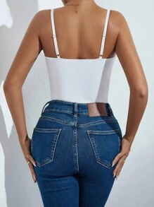 Allurite 纯色紧身网眼对比透视吊带紧身衣 - 白色 - 查看 2