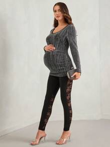 MaterniChic Maternity Round Neck Fitted Long Sleeve T-Shirt For Casual Outings In Autumn - Multicolor - View 7