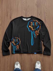 Manfinity VCAY 青年男士休闲针织宽松长袖T恤，适合秋冬季 - 黑色 - 查看 1