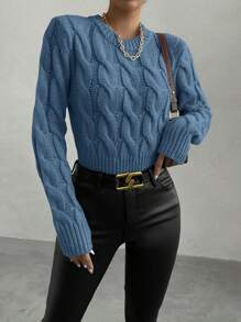 Chiquease 1 件女式休闲纯色圆领长袖针织套头衫，秋冬