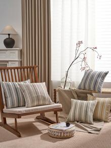 装饰性波西米亚风抱枕套，农舍风格纹理枕套，18 x 18 英寸，适用于椅子、沙发、卧室、客厅等家居装饰，经典蓝米条纹（1 件装，2 件装可选） - 藏蓝色 - 查看 5