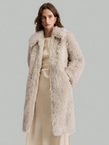 Ontre Nuevo vestido largo sin mangas para primavera 2025 para mujeres, vestido de seda al 11% para uso diario mínimo, vestimenta de lujo para fiestas con abertura lateral - Albaricoque - Ver 5
